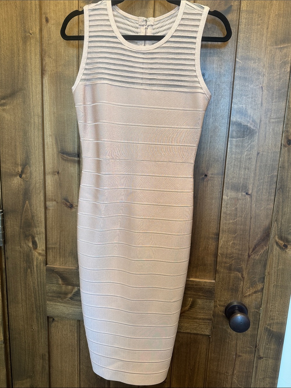 Herve Leger Blush Bodycon Midi Dress with Textured Stripes
